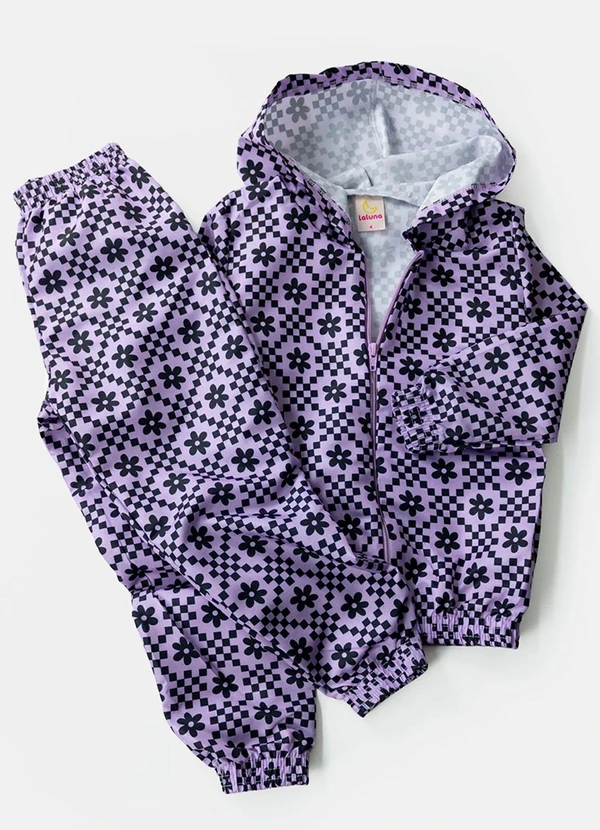 Laluna - Conjunto Feminino Corta Vento Florido Lilás 2
