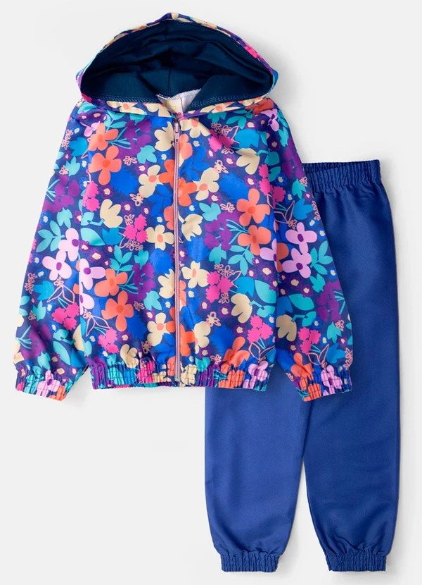 Laluna - Conjunto Feminino Corta Vento Florido Marinho