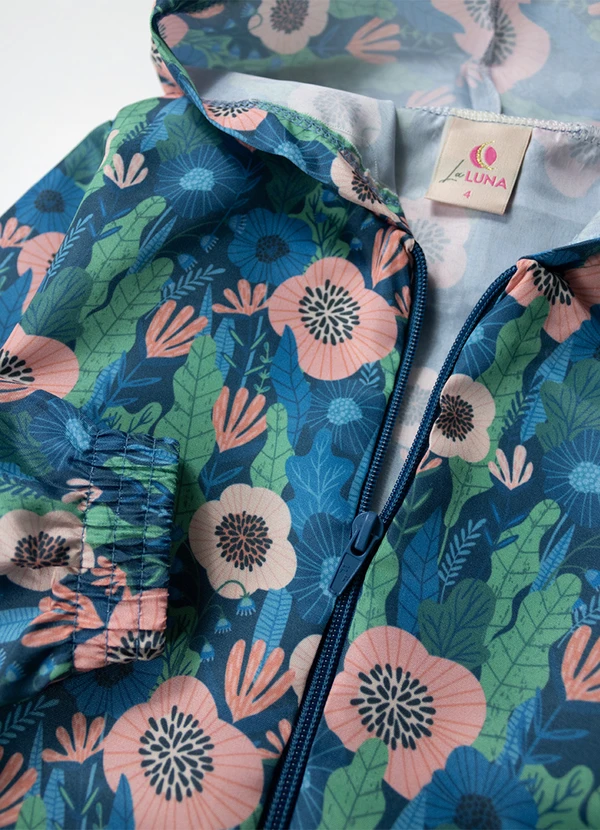 Laluna - Conjunto Feminino Corta Vento Florido Petróleo 2