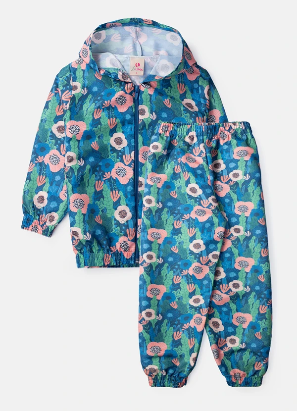 Laluna - Conjunto Feminino Corta Vento Florido Petróleo 4