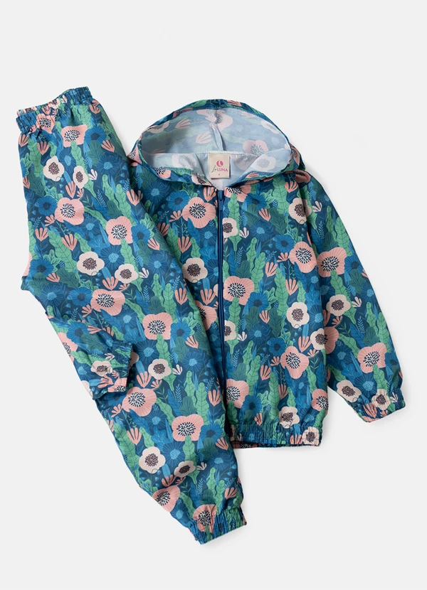 Laluna - Conjunto Feminino Corta Vento Florido Petróleo 5