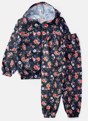 Laluna - Conjunto Feminino Corta Vento Florido Preto - LALUNA