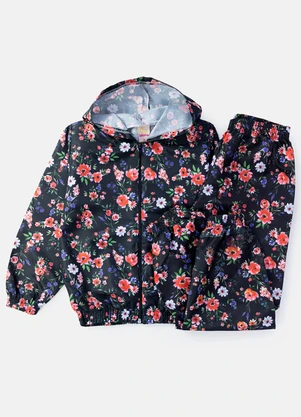 Laluna - Conjunto Feminino Corta Vento Florido Preto - LALUNA