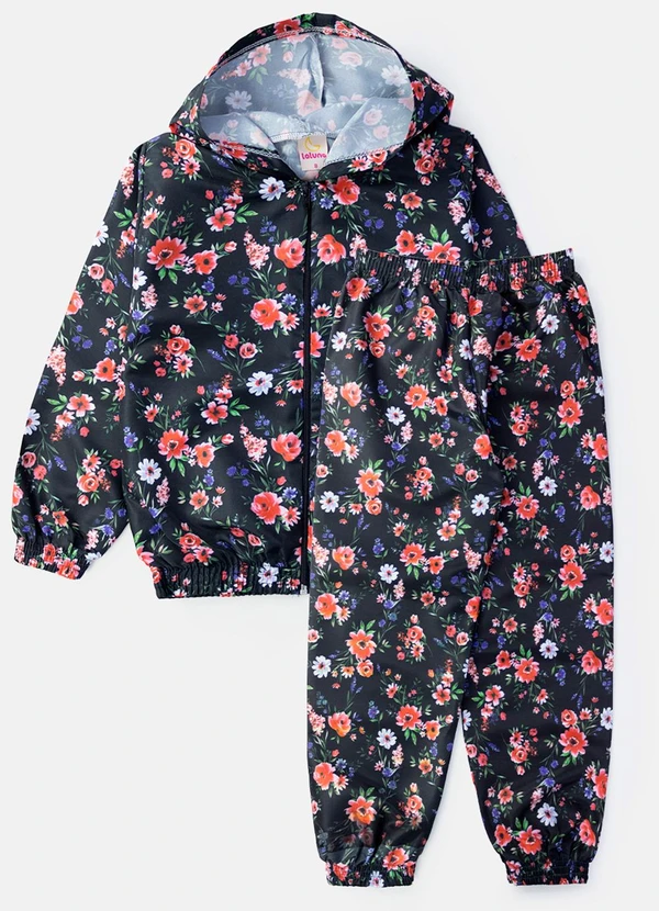 Laluna - Conjunto Feminino Corta Vento Florido Preto