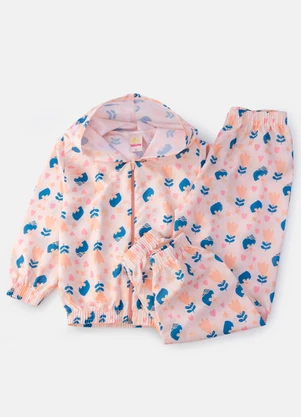 Laluna - Conjunto Feminino Corta Vento Florido Rosa Bebê - LALUNA