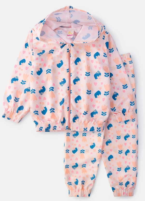 Laluna - Conjunto Feminino Corta Vento Florido Rosa Bebê