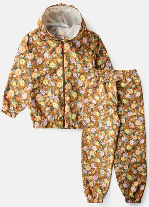 Laluna - Conjunto Feminino Corta Vento Florzinhas Ocre - LALUNA