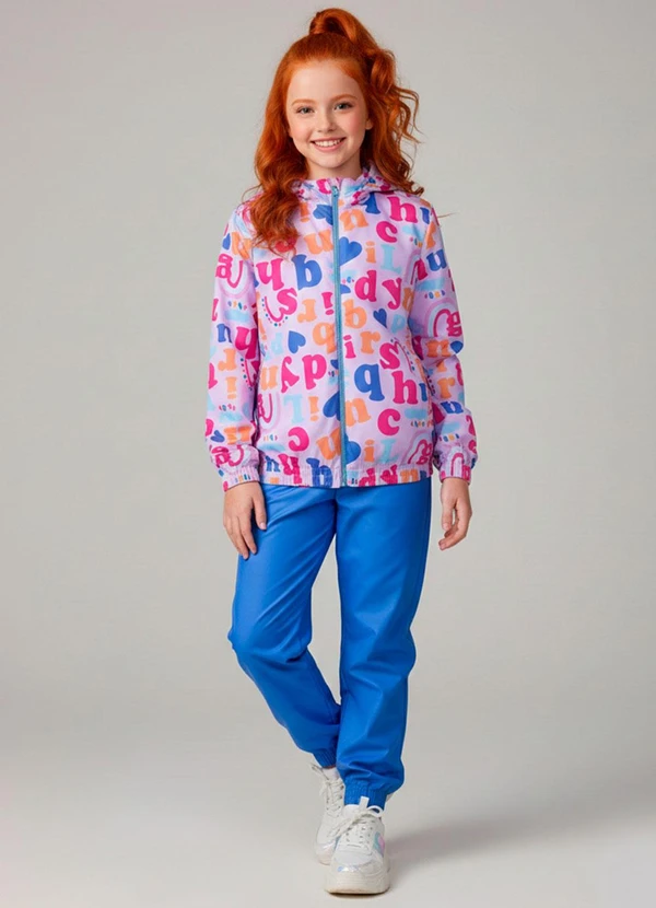Laluna - Conjunto Feminino Corta Vento Letras Rosa