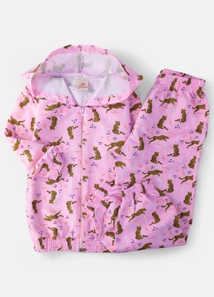 Laluna - Conjunto Feminino Corta Vento Oncinhas Rosa - LALUNA