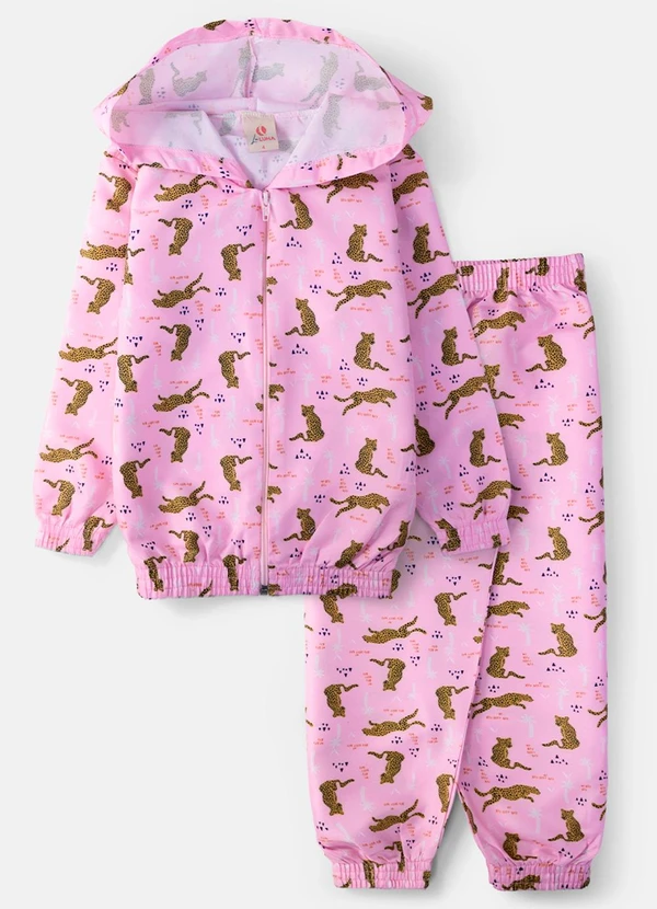 Laluna - Conjunto Feminino Corta Vento Oncinhas Rosa