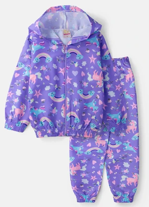 Laluna - Conjunto Feminino Corta Vento Unicórnios Lilás - LALUNA