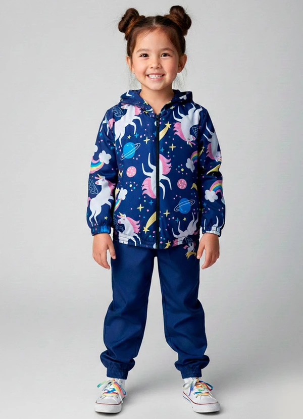 Laluna - Conjunto Feminino Corta Vento Unicórnios Marinho