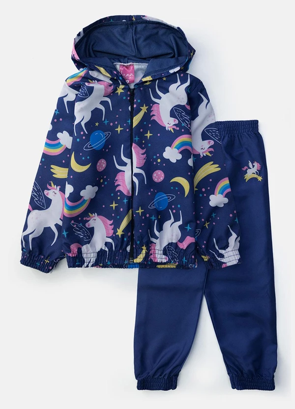 Laluna - Conjunto Feminino Corta Vento Unicórnios Marinho 2