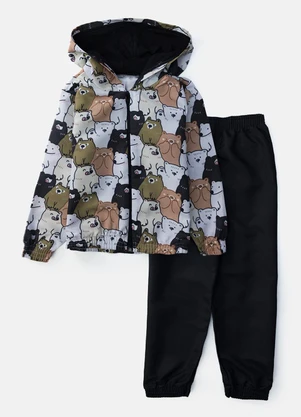 Laluna - Conjunto Feminino Corta Vento Ursos Preto - LALUNA