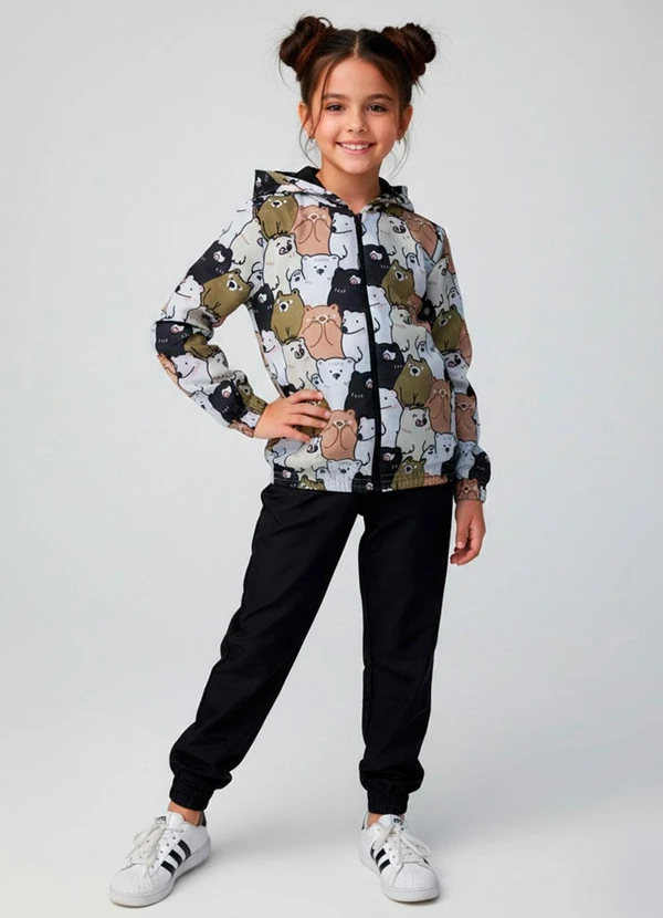 Laluna - Conjunto Feminino Corta Vento Ursos Preto 1