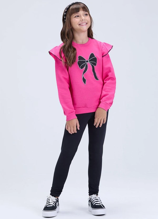 Vida Costeira - Conjunto Feminino de Moletom Babado e Laço Pink