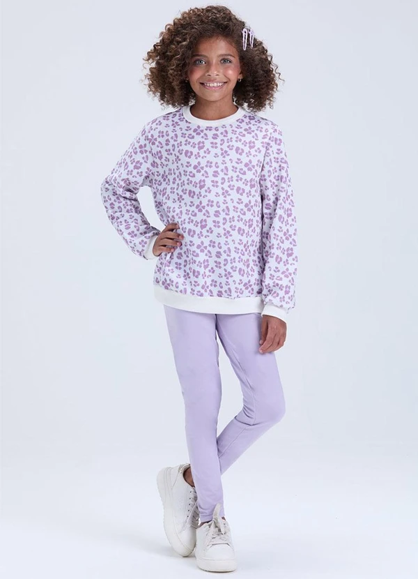 Vida Costeira - Conjunto Feminino de Moletom Oncinha Lilás