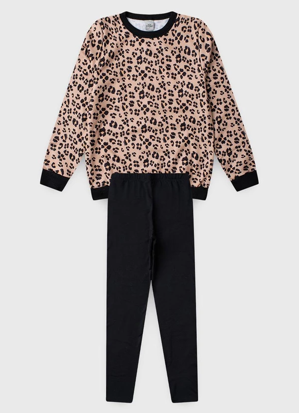 Vida Costeira - Conjunto Feminino de Moletom Oncinha Preto 4