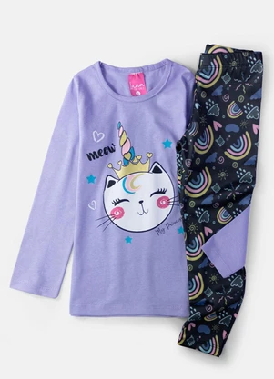 Laluna - Conjunto Feminino Gatinha Coroa Lilás - LALUNA