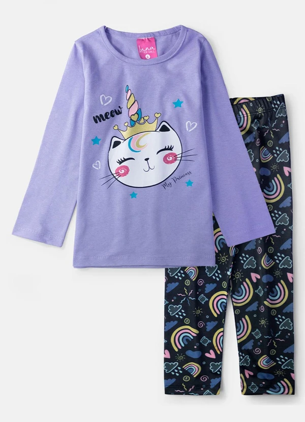 Laluna - Conjunto Feminino Gatinha Coroa Lilás