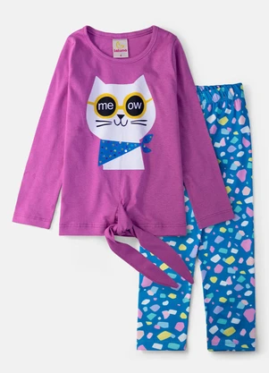 Laluna - Conjunto Feminino Gatinho Meow Orquídea - LALUNA