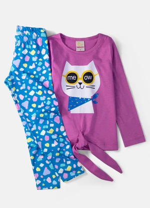 Laluna - Conjunto Feminino Gatinho Meow Orquídea - LALUNA