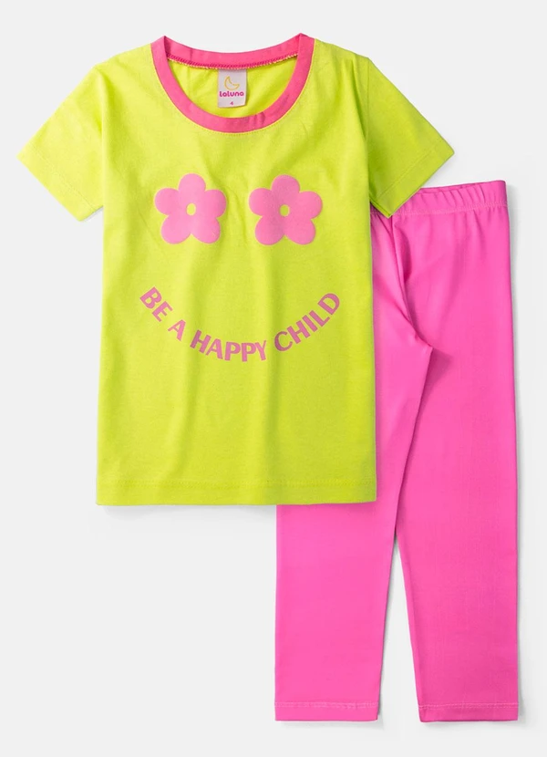 Laluna - Conjunto Feminino Happy Child Amarelo Lima