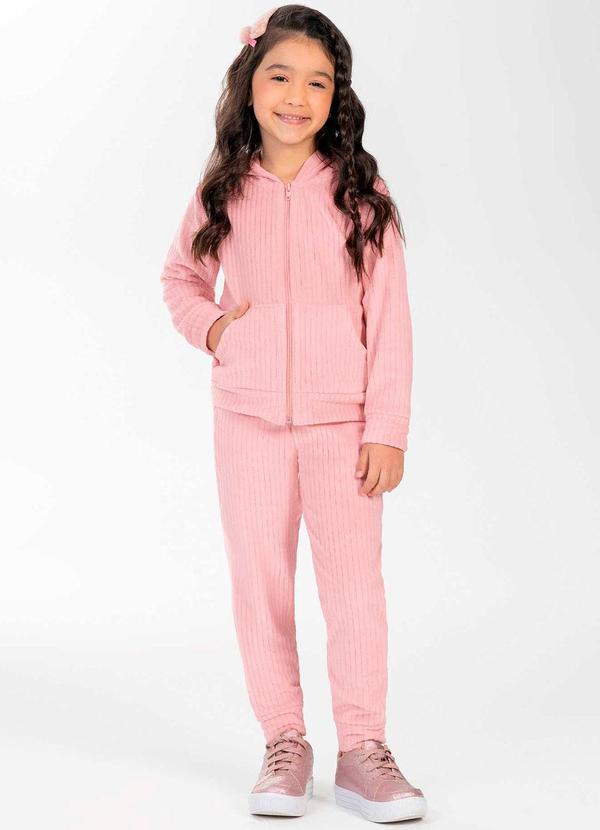 Cativa Kids - Conjunto Feminino Infantil Aveludado Rosa