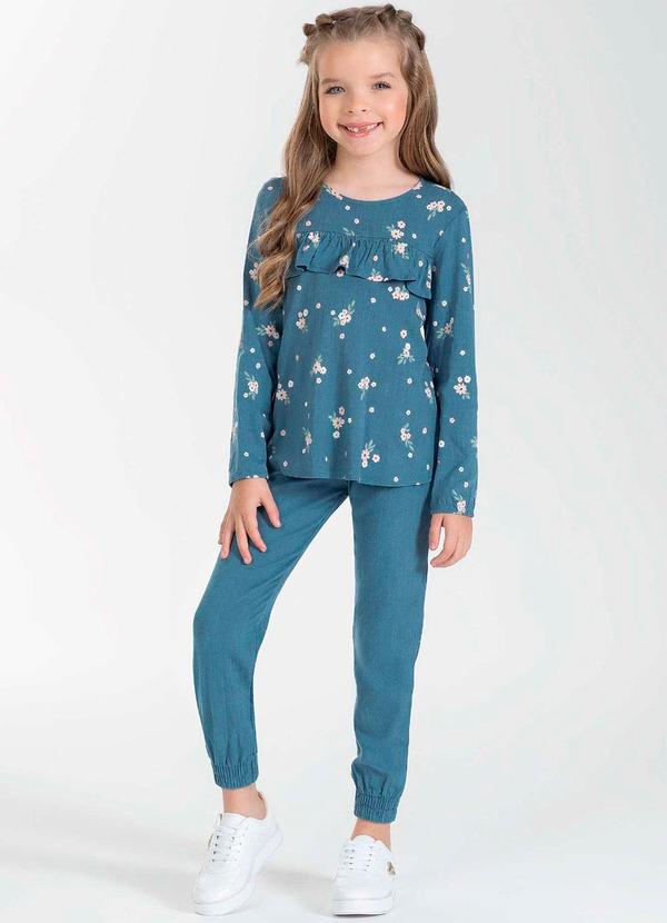 Cativa Kids - Conjunto Feminino Infantil com Babado Azul