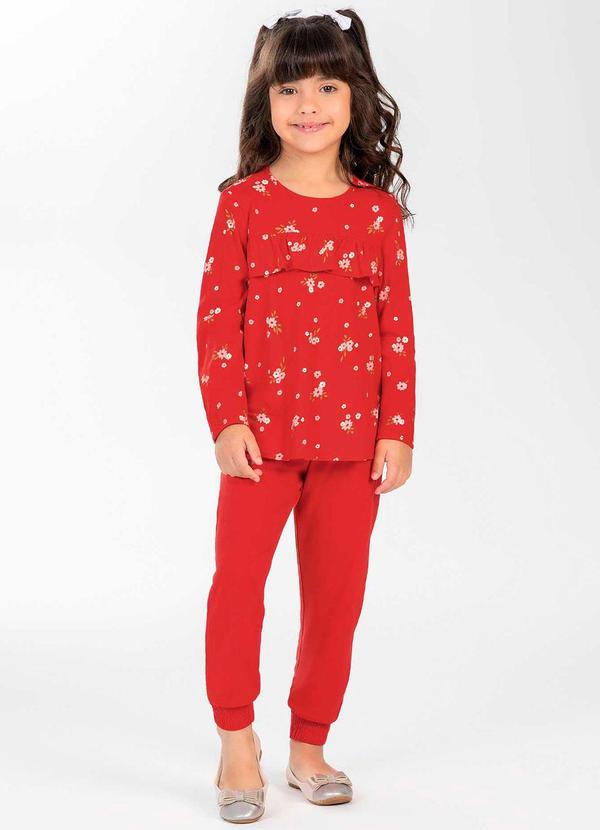 Cativa Kids - Conjunto Feminino Infantil com Babado Vermelho