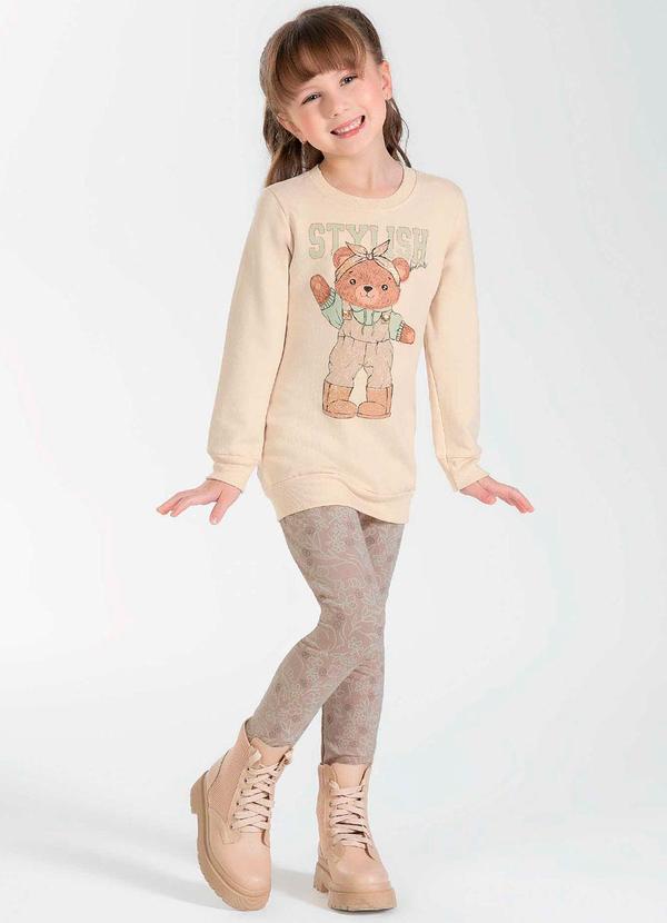 Cativa Kids - Conjunto Feminino Infantil com Estampa Bege