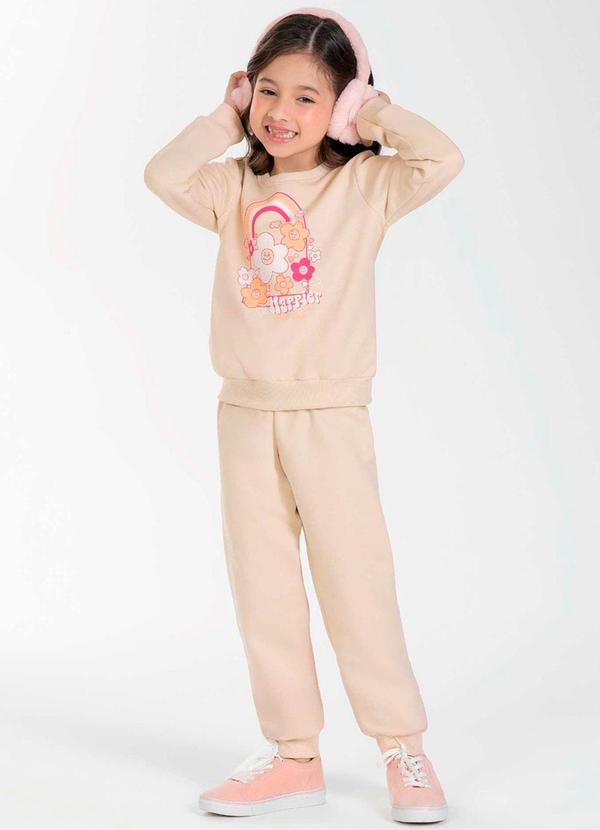 Cativa Kids - Conjunto Feminino Infantil com Estampa Bege