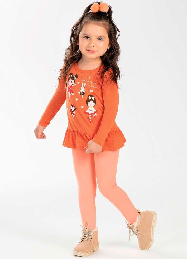 Cativa Kids - Conjunto Feminino Infantil com Estampa Laranja