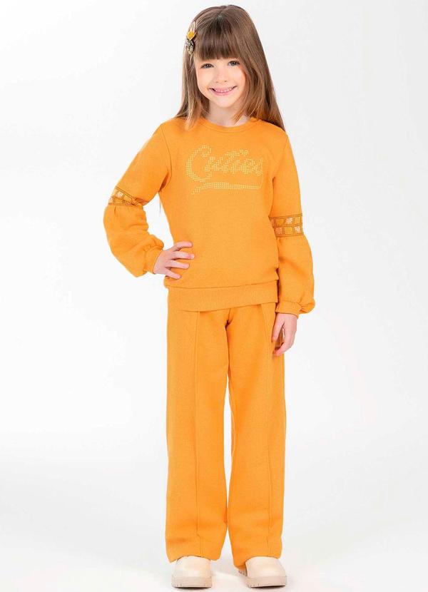 Cativa Kids - Conjunto Feminino Infantil com Relevo Laranja