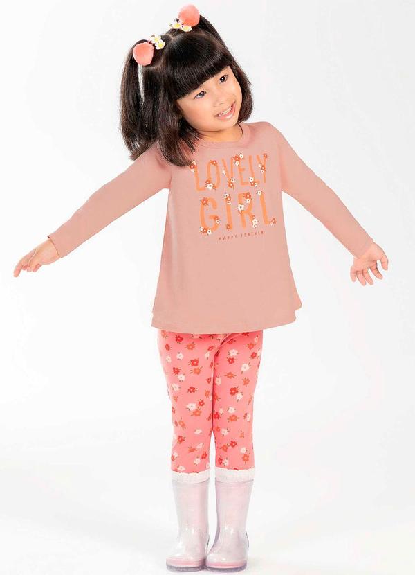 Cativa Kids - Conjunto Feminino Infantil Manga Longa Rosa