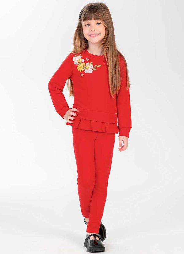 Cativa Kids - Conjunto Feminino Infantil Peluciado Vermelho