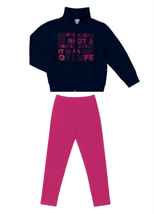 Rovi Kids - Conjunto Menina Jaqueta Escrita e Legging Azul