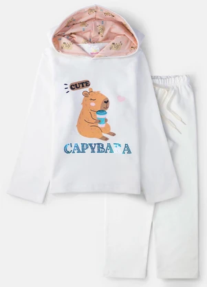Laluna - Conjunto Feminino Moletom Cute Capybara Creme - LALUNA