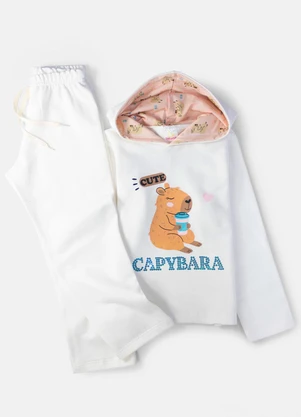 Laluna - Conjunto Feminino Moletom Cute Capybara Creme - LALUNA