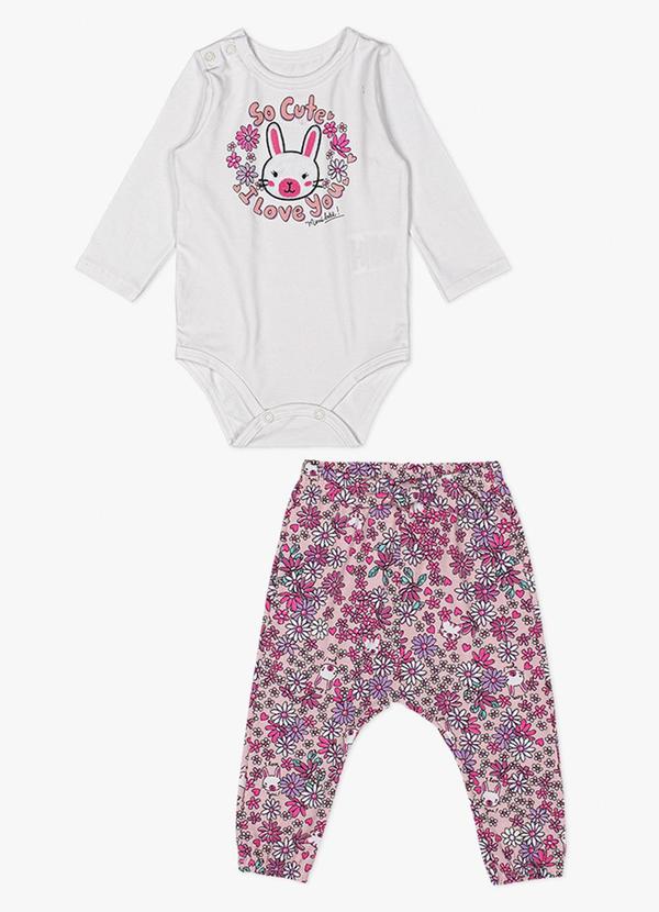 Momi - Conjunto Floral Coelhinho Branco