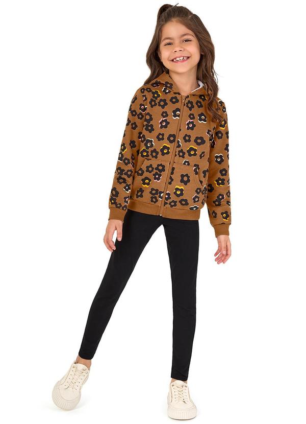 Malwee Kids - Conjunto Floral com Capuz em Moletom Marrom