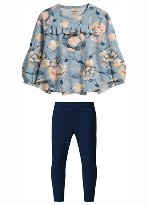 Carinhoso - Conjunto Floral em Cotton Azul - CARINHOSO