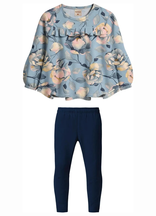 Carinhoso - Conjunto Floral em Cotton Azul