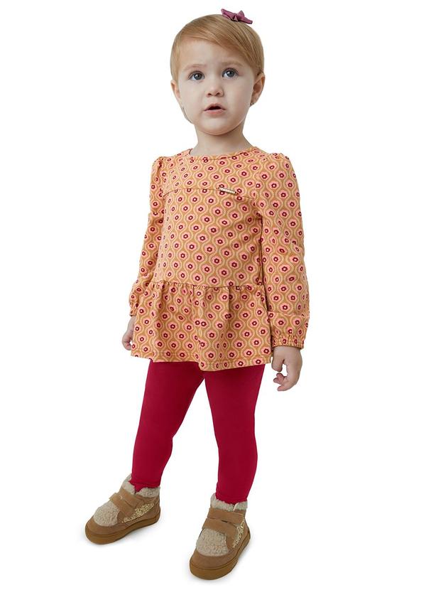 Carinhoso - Conjunto Floral em Cotton Marrom