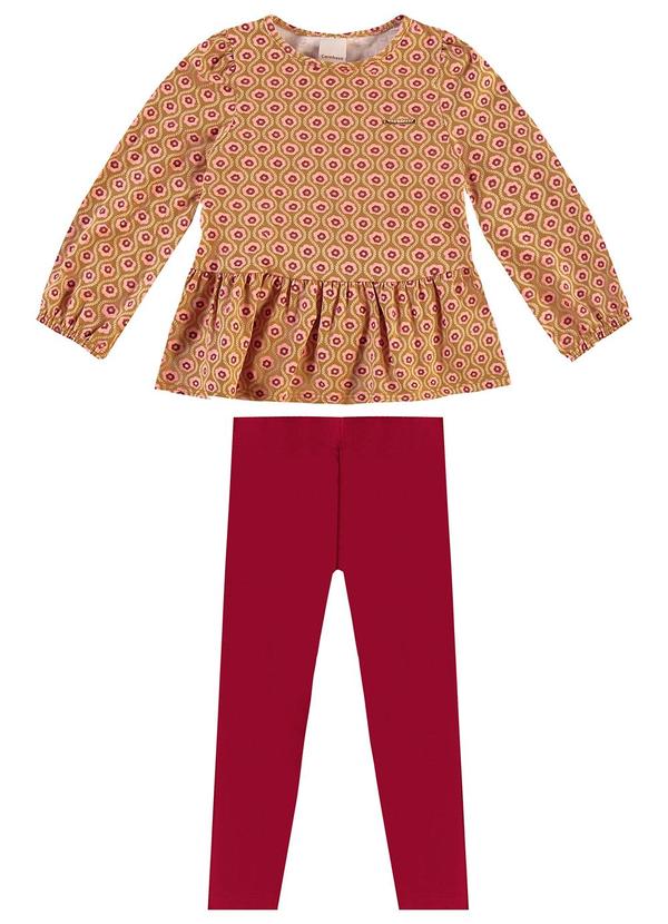 Carinhoso - Conjunto Floral em Cotton Marrom 2