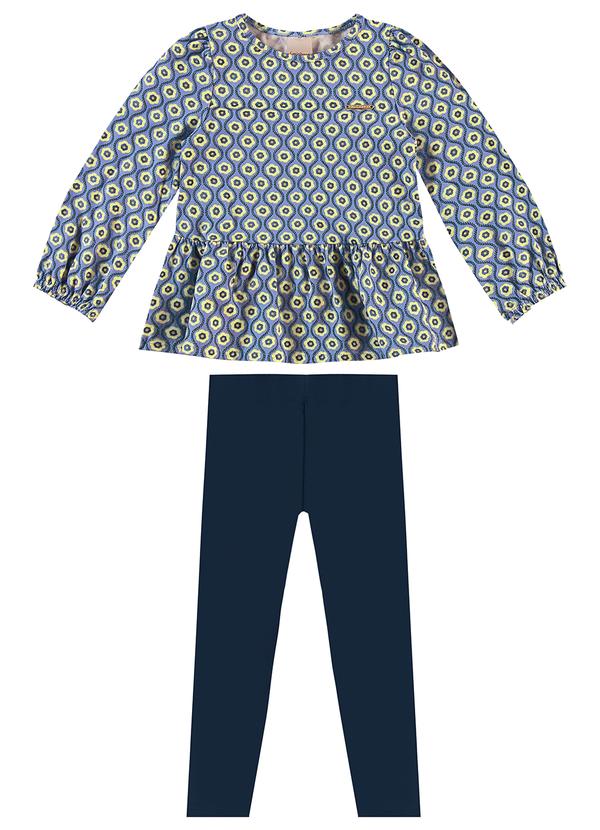 Carinhoso - Conjunto Floral em Cotton Menina Azul 1