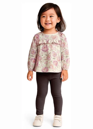 Carinhoso - Conjunto Floral em Cotton Rosê - CARINHOSO