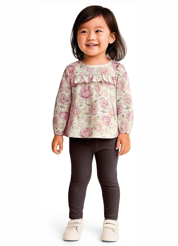 Carinhoso - Conjunto Floral em Cotton Rosê