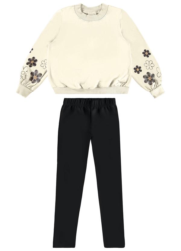 Carinhoso - Conjunto Floral em Puff Menina Bege