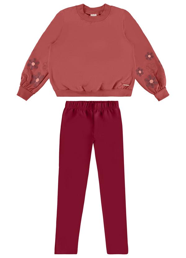 Carinhoso - Conjunto Floral em Puff Menina Laranja